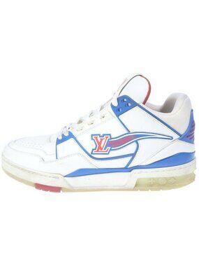 Louis Vuitton Line Lace Up Low Cut Sneakers White Blue